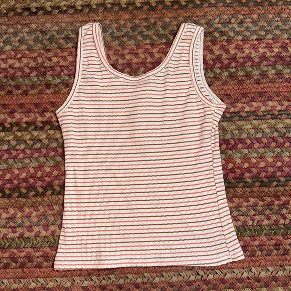 PINK & BROWN HENLEY STRIPE TANK TOP - Picture 3 of 3